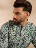 Men Green Viscose Rayon Batik Embroidered Straight Kurta-MKU1718