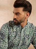 Men Green Viscose Rayon Batik Embroidered Straight Kurta-MKU1718