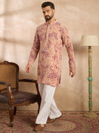 Men Orange Viscose Rayon Batik Embroidered Straight Kurta-MKU1719