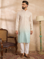 Men Blue Silk Blend Ombre Embroidered Straight Kurta Sets-MKSET1721