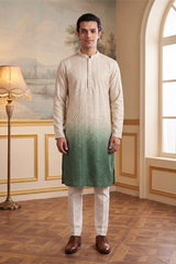 Green Silk Blend Solid Embroidered Kurta MKU1722