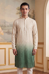 Green Silk Blend Solid Embroidered Kurta MKU1722