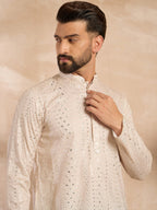 Men Peach Silk Blend Ombre Embroidered Straight Kurta-MKU1724