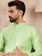 Men Green Silk Blend Solid Embroidered Straight Kurta-MKU1727