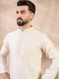 Men Off White Silk Blend Solid Embroidered Straight Kurta-MKU1728