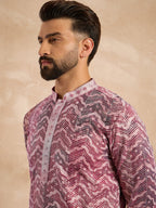 Men Maroon Silk Blend Solid Embroidered Straight Kurta-MKU1729