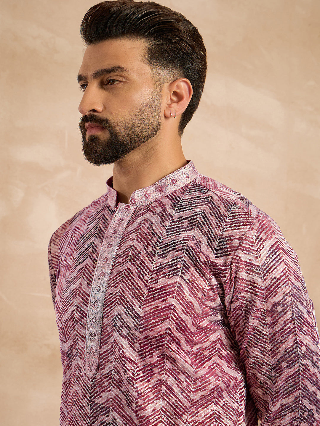 Men Maroon Silk Blend Solid Embroidered Straight Kurta-MKU1729