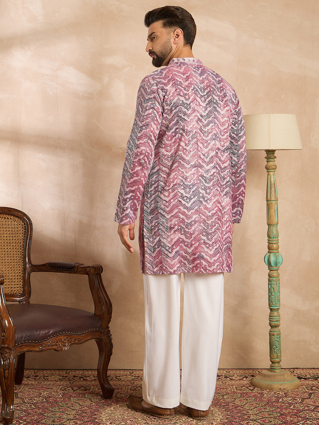 Men Maroon Silk Blend Solid Embroidered Straight Kurta-MKU1729