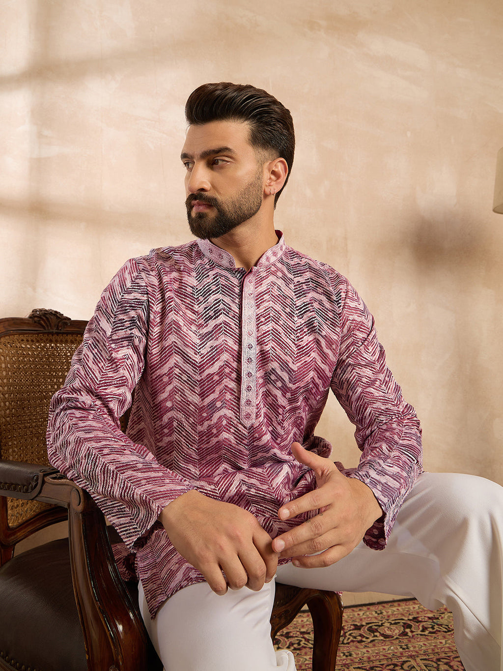 Men Maroon Silk Blend Solid Embroidered Straight Kurta-MKU1729
