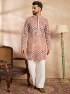 Men Orange Silk Blend Solid Embroidered Straight Kurta-MKU1731