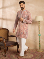 Men Orange Silk Blend Solid Embroidered Straight Kurta-MKU1731