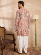 Men Orange Silk Blend Solid Embroidered Straight Kurta-MKU1731