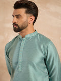 Men Green Polyester Solid Embroidered Straight Kurta-MKU1735