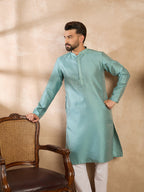 Men Green Polyester Solid Embroidered Straight Kurta-MKU1735
