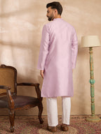 Men Lavender Polyester Solid Embroidered Straight Kurta-MKU1736