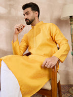 Men Yellow Silk Blend Solid Embroidered Straight Kurta-MKU1737