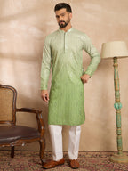 Men Green Silk Blend Ombre Embroidered Straight Kurta-MKU1738