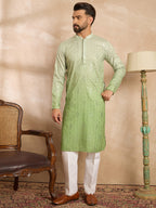 Men Green Silk Blend Ombre Embroidered Straight Kurta-MKU1738