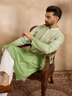 Men Green Silk Blend Ombre Embroidered Straight Kurta-MKU1738