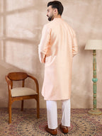 Men Peach Silk Blend Solid Embroidered Straight Kurta-MKU1739
