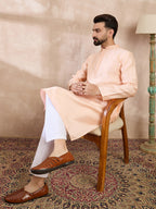 Men Peach Silk Blend Solid Embroidered Straight Kurta-MKU1739