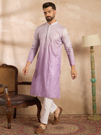Men Lavender Silk Blend Ombre Embroidered Straight Kurta-MKU1752