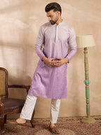 Men Lavender Silk Blend Ombre Embroidered Straight Kurta-MKU1752