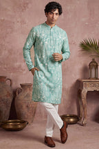 Teal Viscose Rayon Embroidered Calf Length Straight Regular Kurta MKU1765