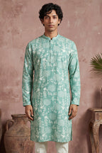 Teal Viscose Rayon Embroidered Calf Length Straight Regular Kurta With Trouser MKSET1765