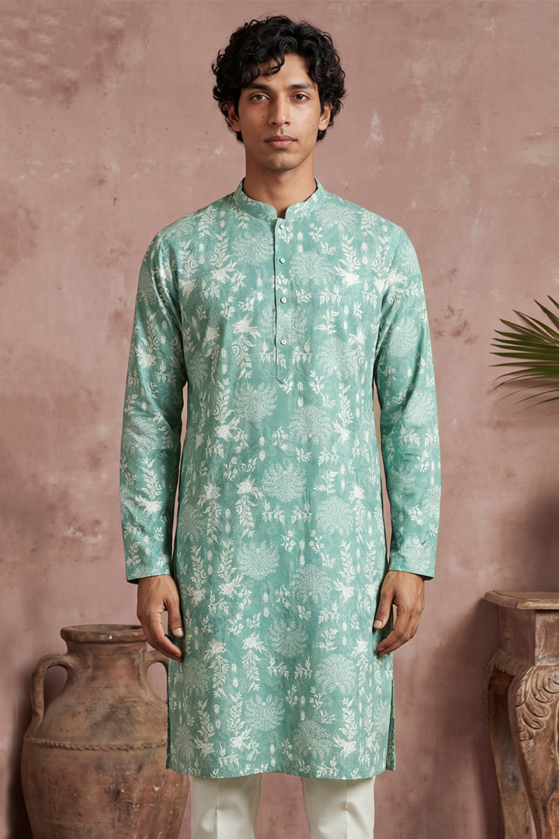 Teal Viscose Rayon Embroidered Calf Length Straight Regular Kurta MKU1765