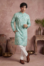Teal Viscose Rayon Embroidered Calf Length Straight Regular Kurta With Trouser MKSET1765