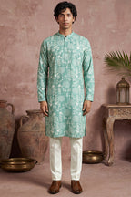 Teal Viscose Rayon Embroidered Calf Length Straight Regular Kurta MKU1765