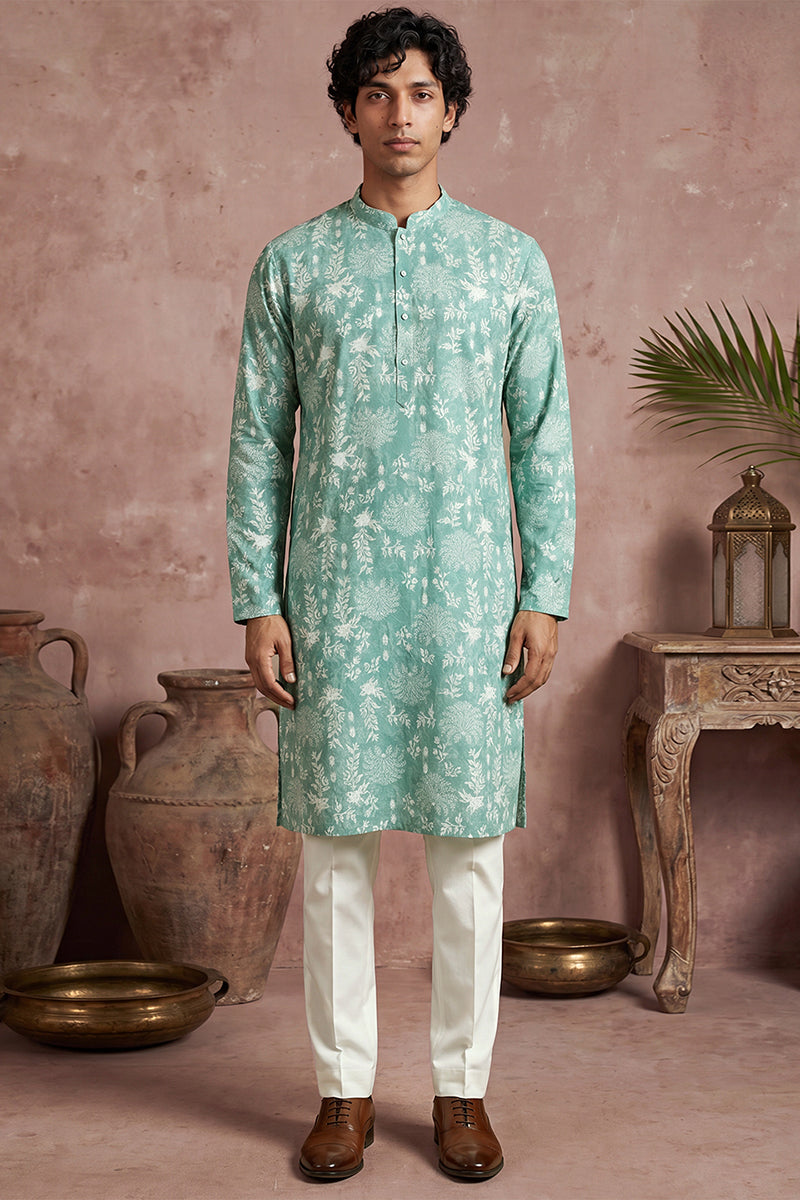 Teal Viscose Rayon Embroidered Calf Length Straight Regular Kurta MKU1765