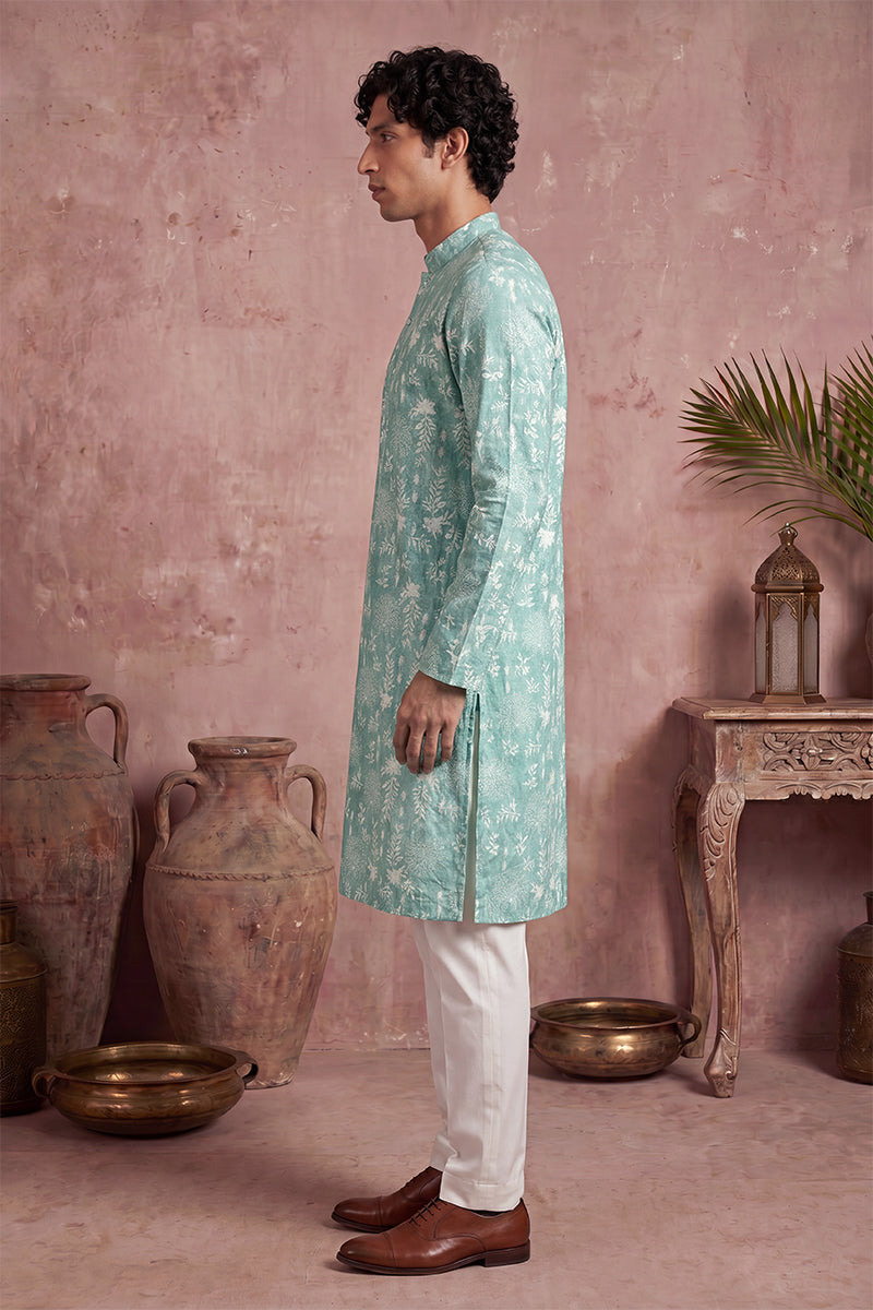 Teal Viscose Rayon Embroidered Calf Length Straight Regular Kurta With Trouser MKSET1765