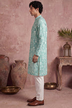 Teal Viscose Rayon Embroidered Calf Length Straight Regular Kurta MKU1765
