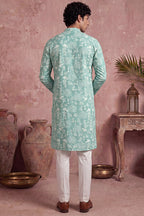 Teal Viscose Rayon Embroidered Calf Length Straight Regular Kurta MKU1765