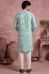Teal Viscose Rayon Embroidered Calf Length Straight Regular Kurta MKU1765