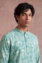 Teal Viscose Rayon Embroidered Calf Length Straight Regular Kurta With Trouser MKSET1765