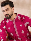 Men Maroon Silk Blend Solid Embroidered Straight Kurta-MKU1779