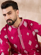 Men Maroon Silk Blend Solid Embroidered Straight Kurta-MKU1779