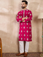 Men Maroon Silk Blend Solid Embroidered Straight Kurta-MKU1779