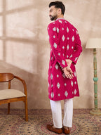 Men Maroon Silk Blend Solid Embroidered Straight Kurta-MKU1779