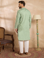 Men Green Silk Blend Solid Embroidered Straight Kurta-MKU1783