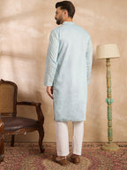 Men Blue Silk Blend Solid Embroidered Straight Kurta-MKU1785