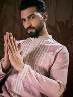 Men Pink Silk Blend Solid Embroidered Straight Kurta-MKU1788
