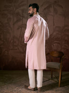 Men Pink Silk Blend Solid Embroidered Straight Kurta-MKU1788