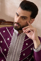 Purple Silk Embroidered Mandarin Collar Straight Kurta MKU1789