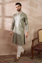 Green Silk Blend Embroidered Mandarin Collar Straight Kurta MKU1791