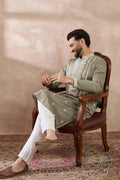 Green Silk Blend Embroidered Mandarin Collar Straight Kurta MKU1791
