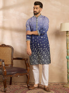 Men Violet Silk Blend Ombre Embroidered Straight Kurta-MKU1798